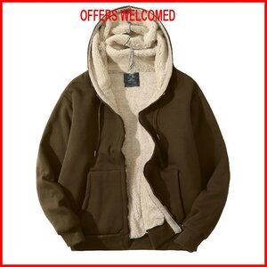 Men's Fleece Lined Sherpa Hoodie Jacket Winter Zip Up Sweatshirt